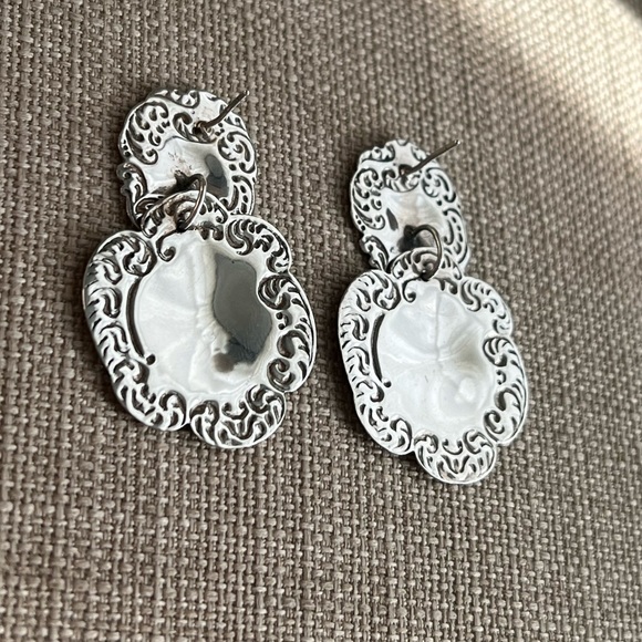 Art Nouveau Sterling Silver Drop Luggage tag style Large spoon Earrings - Picture 2 of 6